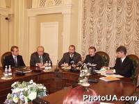 Встреча Комитета Верховного Совета с журналистами по случаю подготовки парламентских слушаний по вопросам свободы слова. Понедилко В., Гаврилов Н.Д., Зинченко А.А, Куцый А.