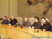 Пресс-конференция группы "Машина времени". На фото: А.Макаревич, Е.Маргулис, А.Кутиков, В.Ефремов и А.Державин
